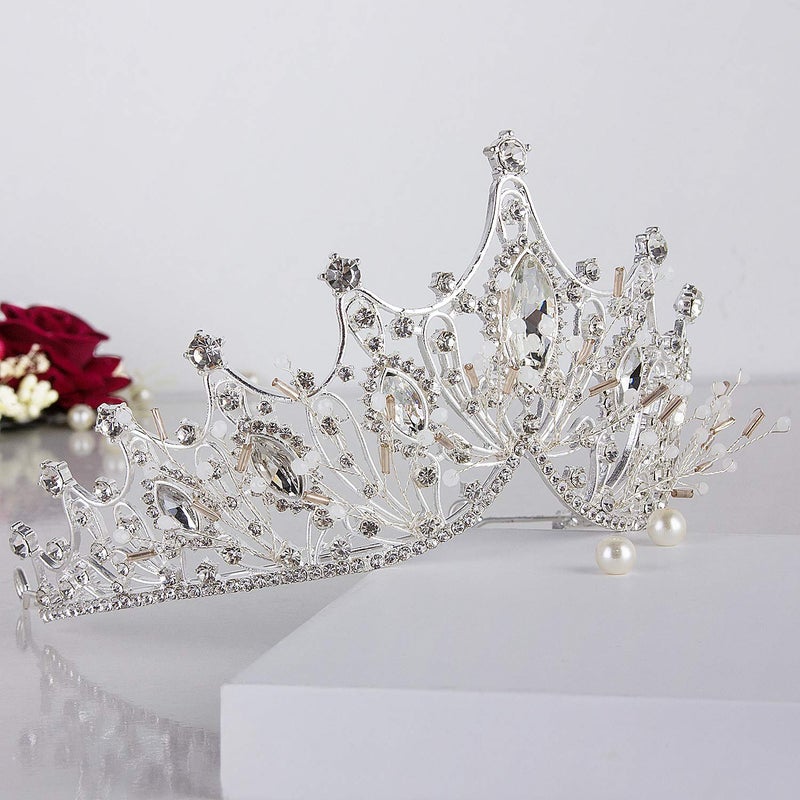 CROWN GUIDE Queen Crowns for Women, Pearl Crystal Crown Pageant Wedding Tiaras for Bride Costume with Gemstones - Image 4